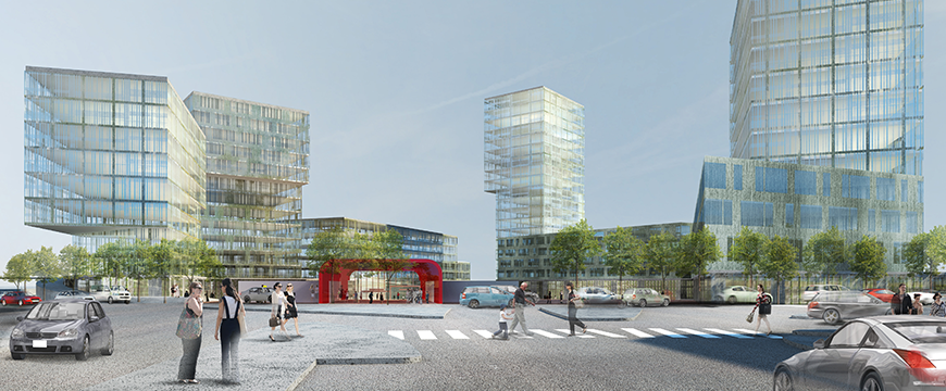 Frötscher Lichtenwagner Architekten planen den Stadtteil am Verteilerkreis, der bis 2020 entstehen soll – mit Büros und Gewerbe- und Handelsflächen und einer perfekten öffentlichen Verkehrsanbindung.